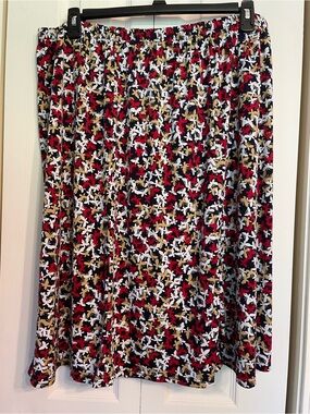 Alfred Dunner Black Skirt with Red, White & Gold Floral Print